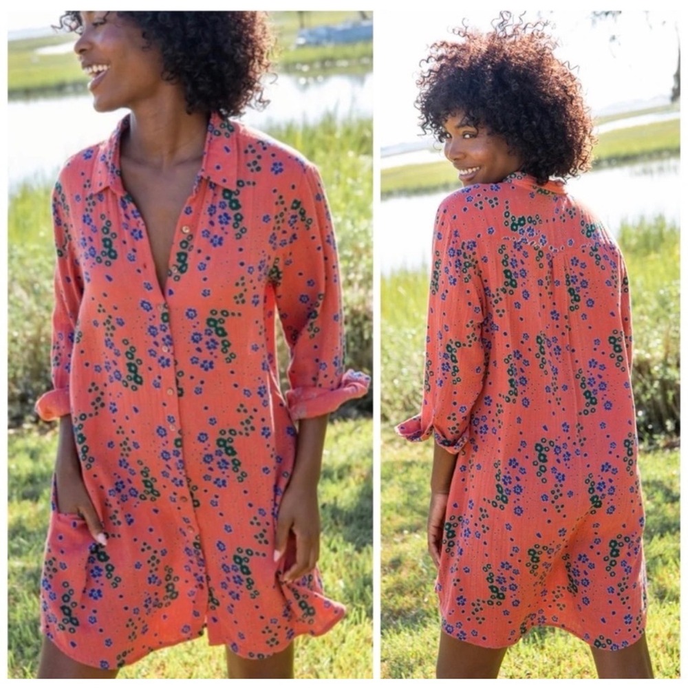Natural Life Georgia Shirt Dress Rust Floral Small